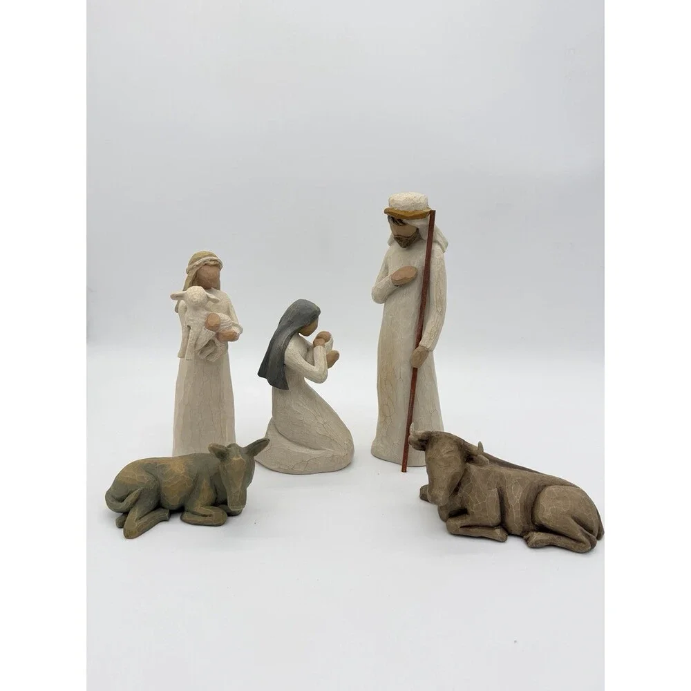 Willow Tree Nativity 1999 Susan Lordi 5 PCs Mary Joseph Shepherd Cow Donkey Set